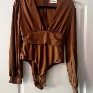 Princess Polly Chocolate Brown V-Neck Long Sleeve Bodysuit